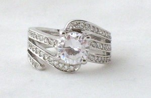 Charles Winston 3 Carat CTW Round Solitaire W/Accents Swirl Design Engagement Wedding 925 Ring New