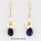 14K YG Pearl & 10.84 Ctw Genuine Blue Sapphire Earrings