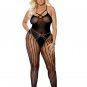 Elegant Moments Black Crochet Net Striped Bodystocking Footless Crotchless