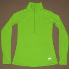 Womens Under Armour Coldgear Fitted Thumb Holes 1/4 Zip Pullover SM Small Green