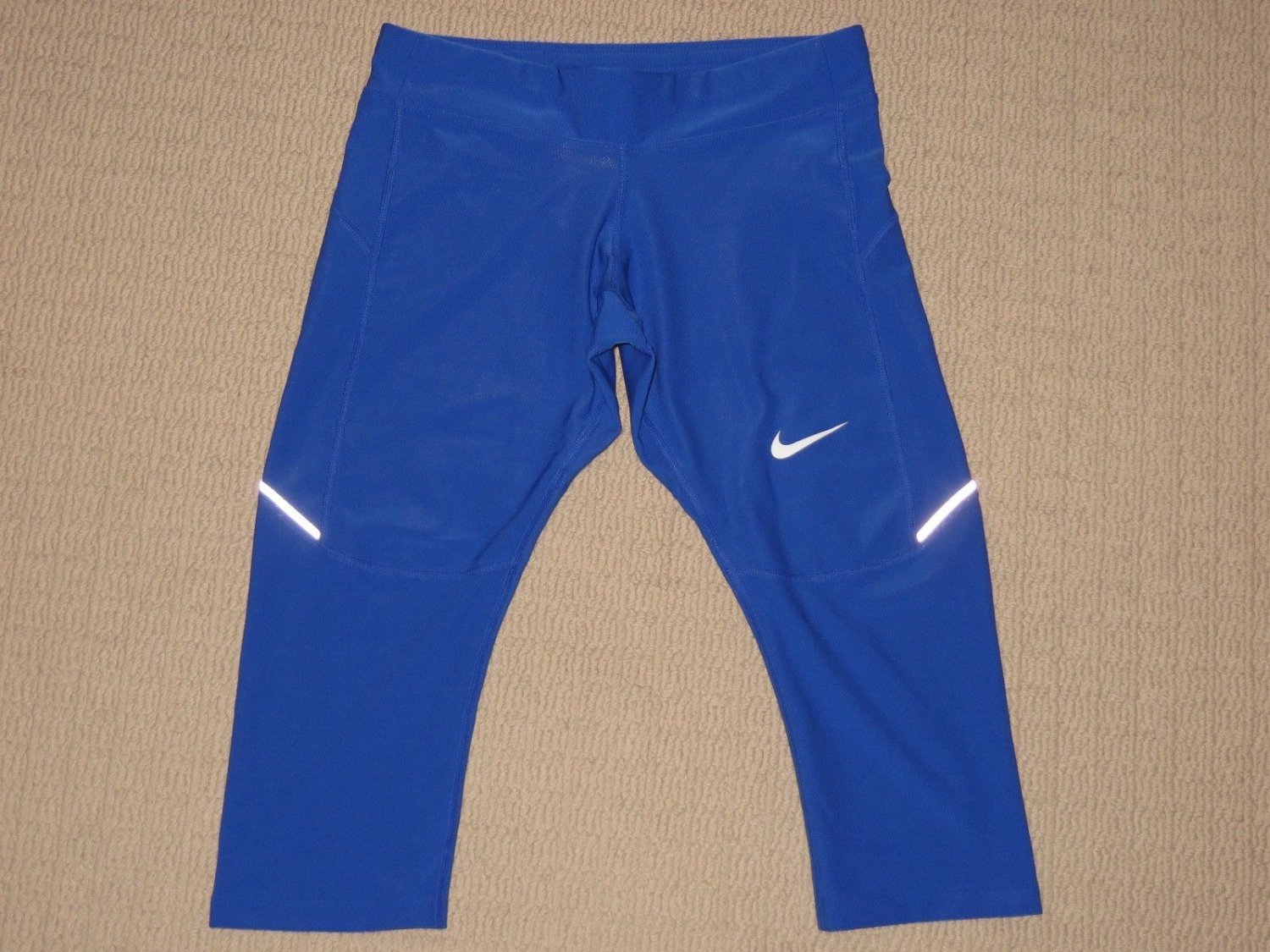 Womens Nike Dri-Fit Compression Crop Capri Leggings Small Blue Back Zip Pocket