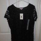 Womens Issac Mizrahi Floral Guipure Cap Sleeve Shirt Top Blouse XL Black NWT NEW