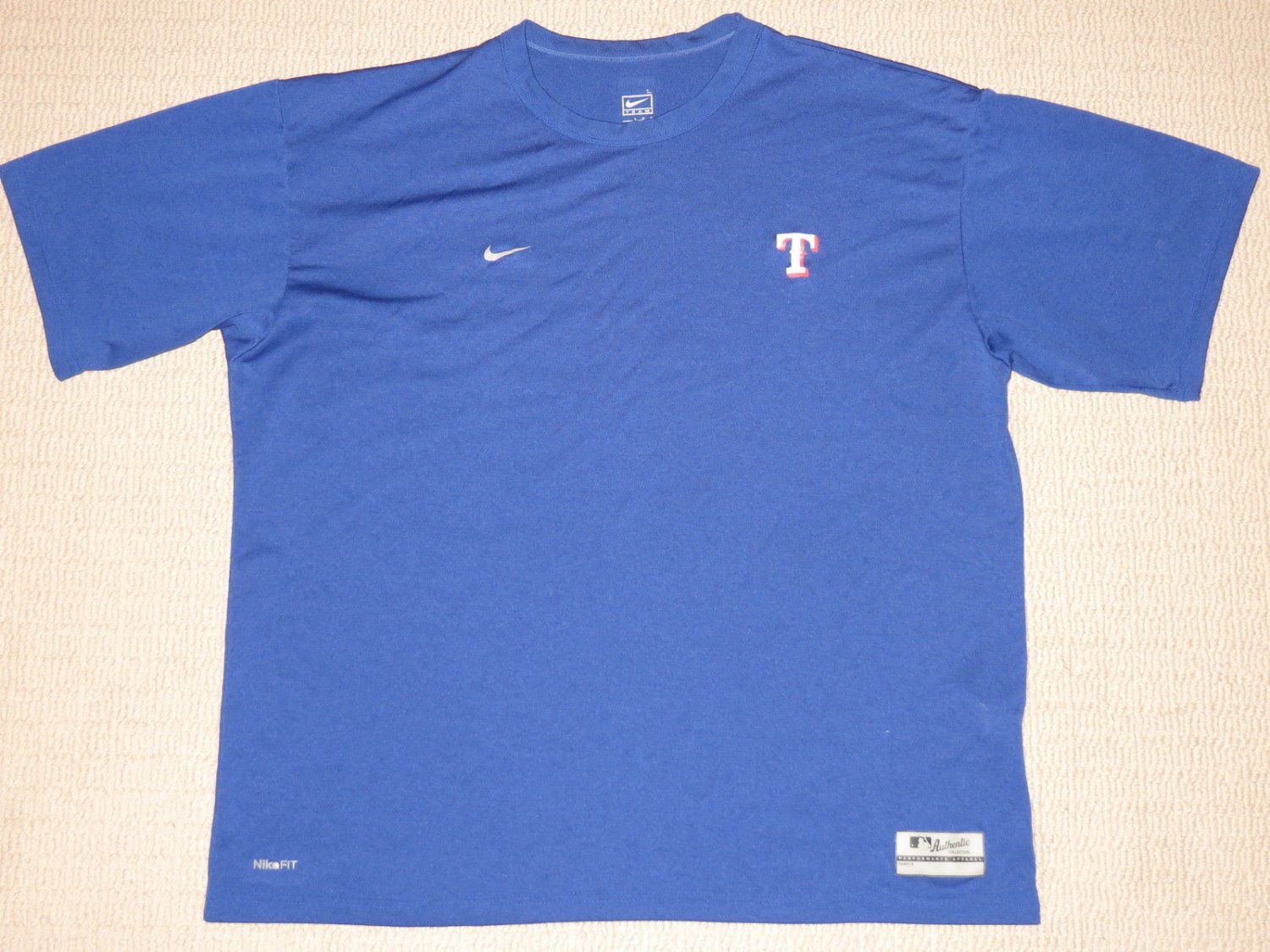 MLB Baseball Texas Rangers Nike Fit Dry SS Shirt Large Blue Authentic Collection