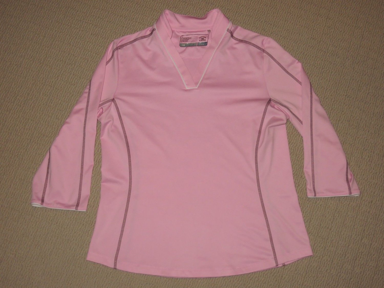 Womens Cutter & Buck CB DryTec Golf 3/4 Sleeve Shirt Top Pullover Medium Pink