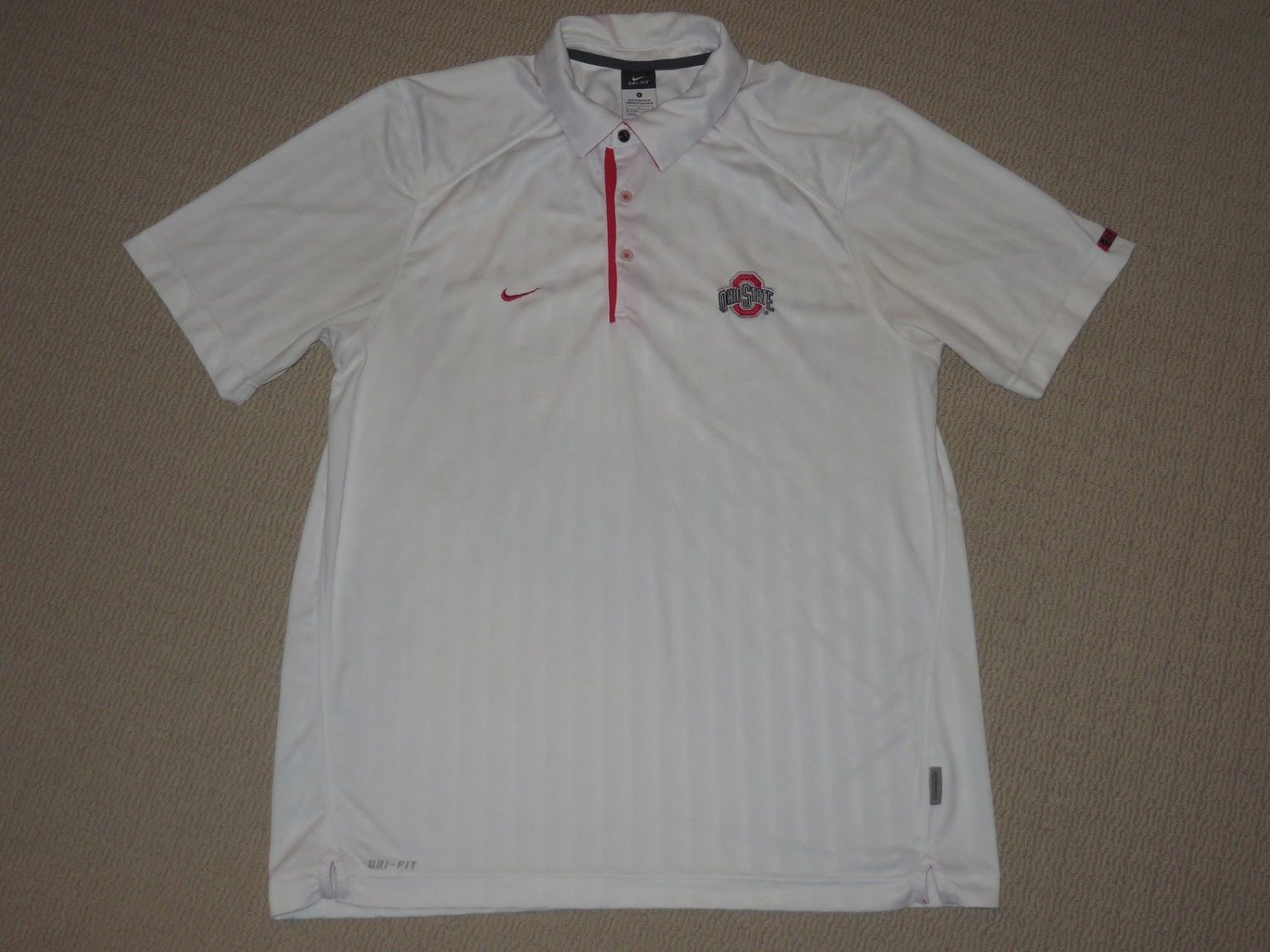 NCAA Ohio State University Buckeyes SS Polo Shirt Large Nike Dri-Fit White Red
