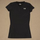 Womens Under Armour Base Layer Compression SS Shirt Top V-Neck Medium MD Black