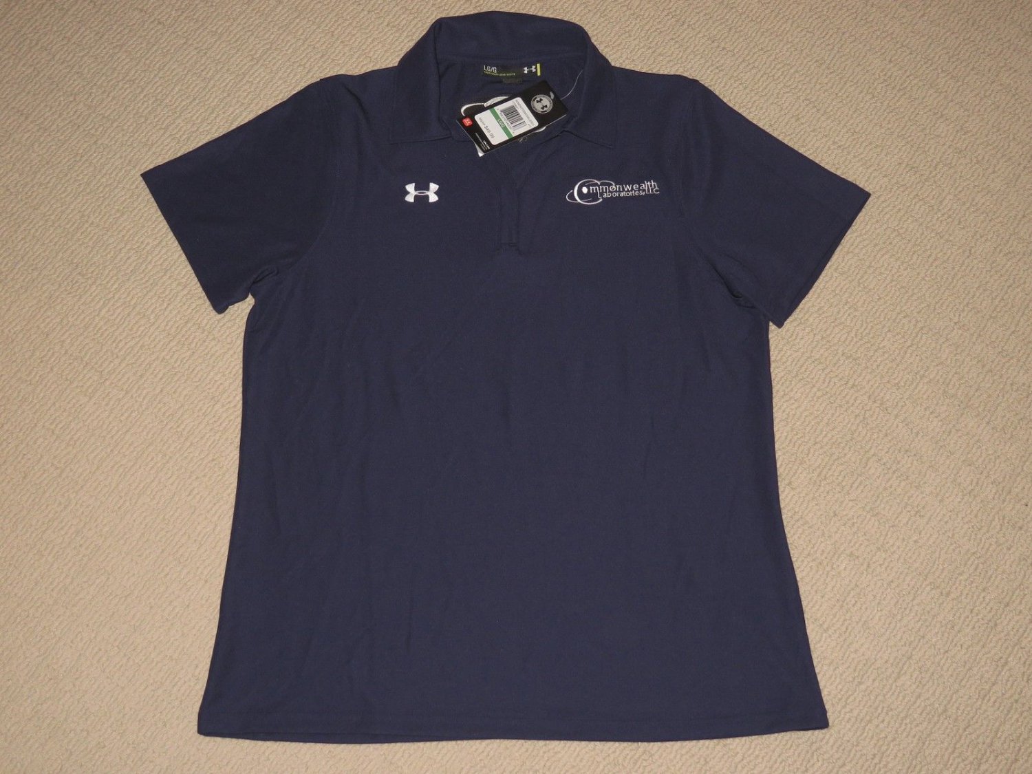 Womens Under Armour Commonwealth Laboratories SS Polo Shirt LG Large Blue NWT
