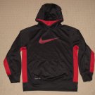 Boys Nike Therma-Fit Hoodie Sweatshirt Pullover Youth Large Black Red 2 Pockets