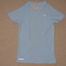 Womens Under Armour Metal Base Layer Compression SS Shirt V-Neck Small SM Blue