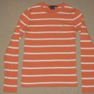 Womens Ralph Lauren Sport Long Sleeve LS Shirt Top Medium Striped Orange White