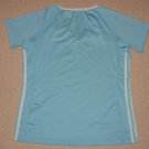 Womens Adidas Athletic Running Short Sleeve SS Shirt Top Large 3 Stripes Blue