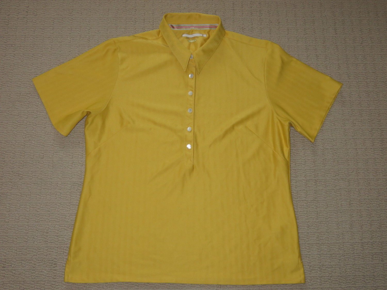 Womens Greg Norman Play Dry Short Sleeve SS Golf Polo Shirt L Large Yellow Poly.