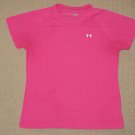 Womens Under Armour Short Sleeve SS Shirt Top Blouse V-Neck S Small Pink Yoga