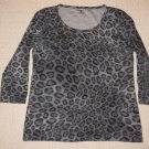 Womens Jones New York Sport Animal Print 3/4 Sleeve Shirt Top Large Black Gray