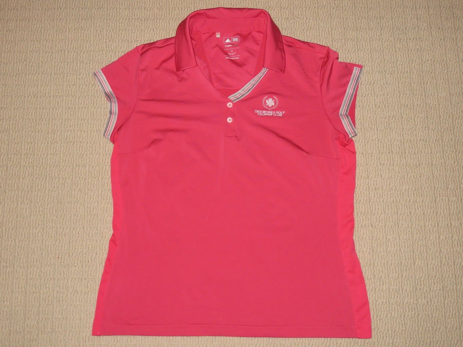 Womens Adidas Climacool Des Moines Golf Country Club SS Polo Shirt Medium Pink