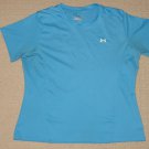 Womens Under Armour Heatgear Short Sleeve SS Shirt Top Large LG Blue Athletic