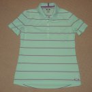 Womens Oakley Tennis Golf Short Sleeve SS Polo Shirt L Large Blue Purple Striped