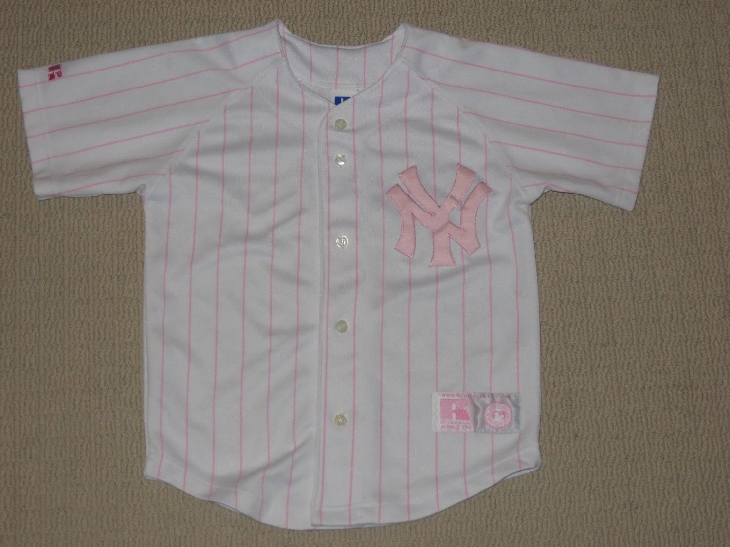 MLB Baseball NY New York Yankees Jersey Youth Girls Sz: 7 Pink Russell Athletic