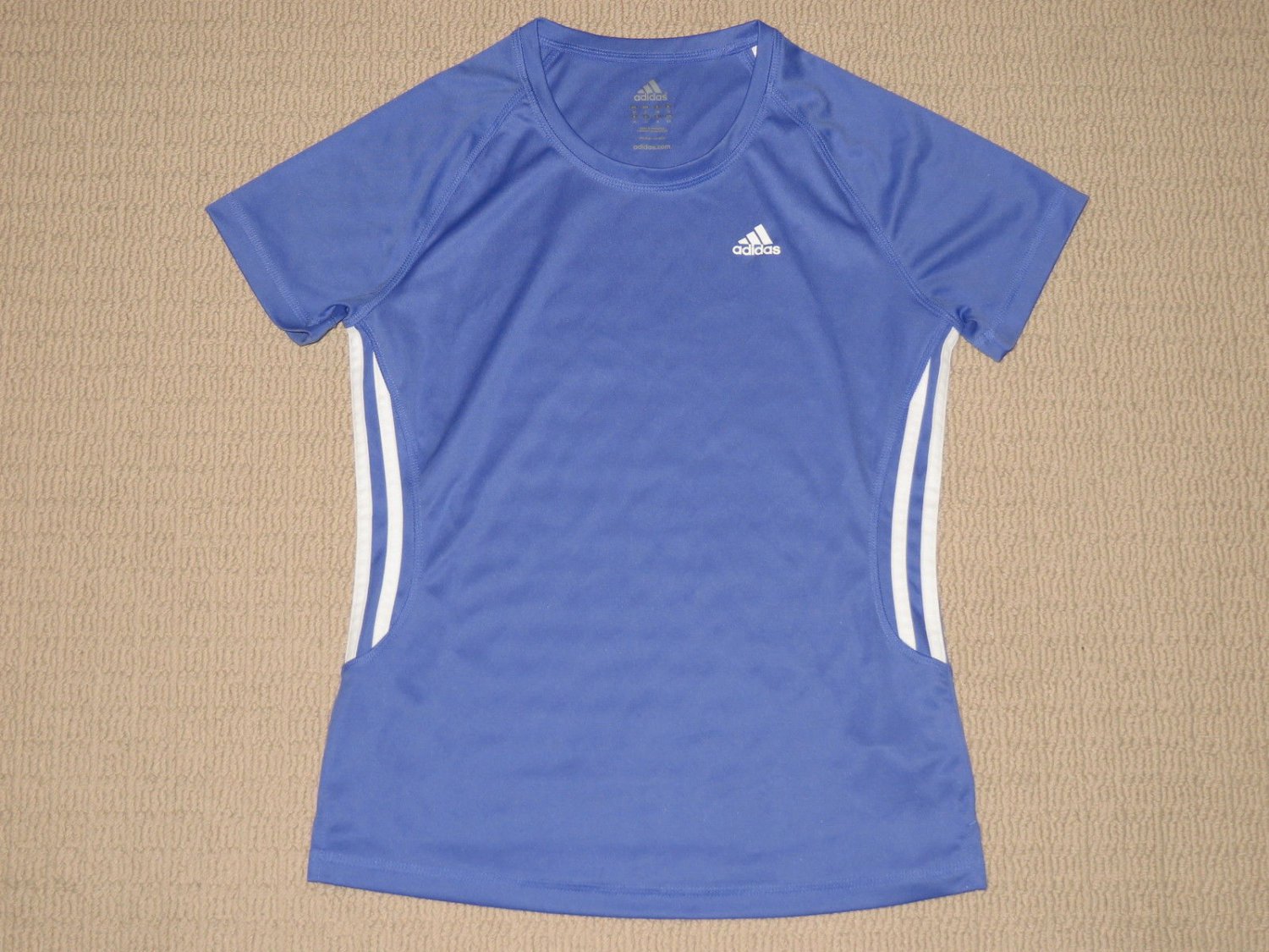 Womens Adidas Active 360 Athletic Short Sleeve SS Shirt Small 3 Stripes Blue