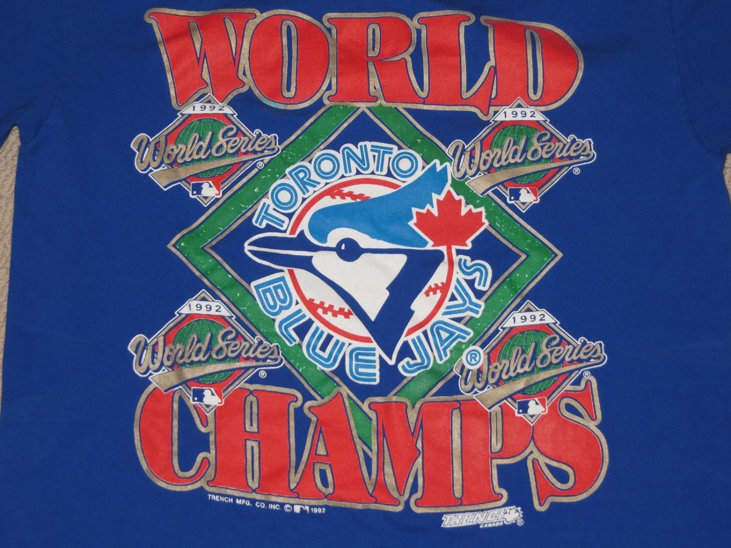 MLB Baseball Vintage Toronto Blue Jays 1992 World Series Champs T-Shirt Large