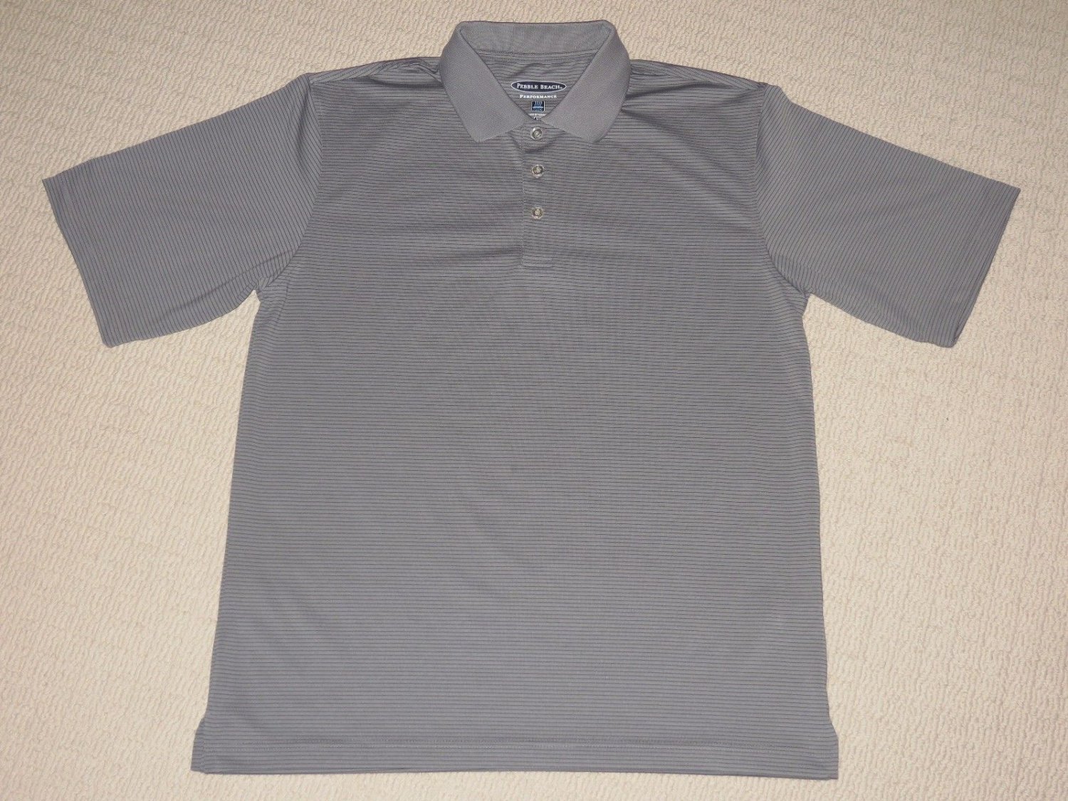 Mens Pebble Beach Performance Short Sleeve Golf Polo Shirt Medium Gray Striped