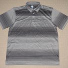Mens PGA Tour Short Sleeve Golf Polo Shirt L Large Gray Black Striped Polyester
