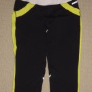 Womens BEBE Sport BBSP Cropped Capri Leggings Pants Small Black Yellow Yoga