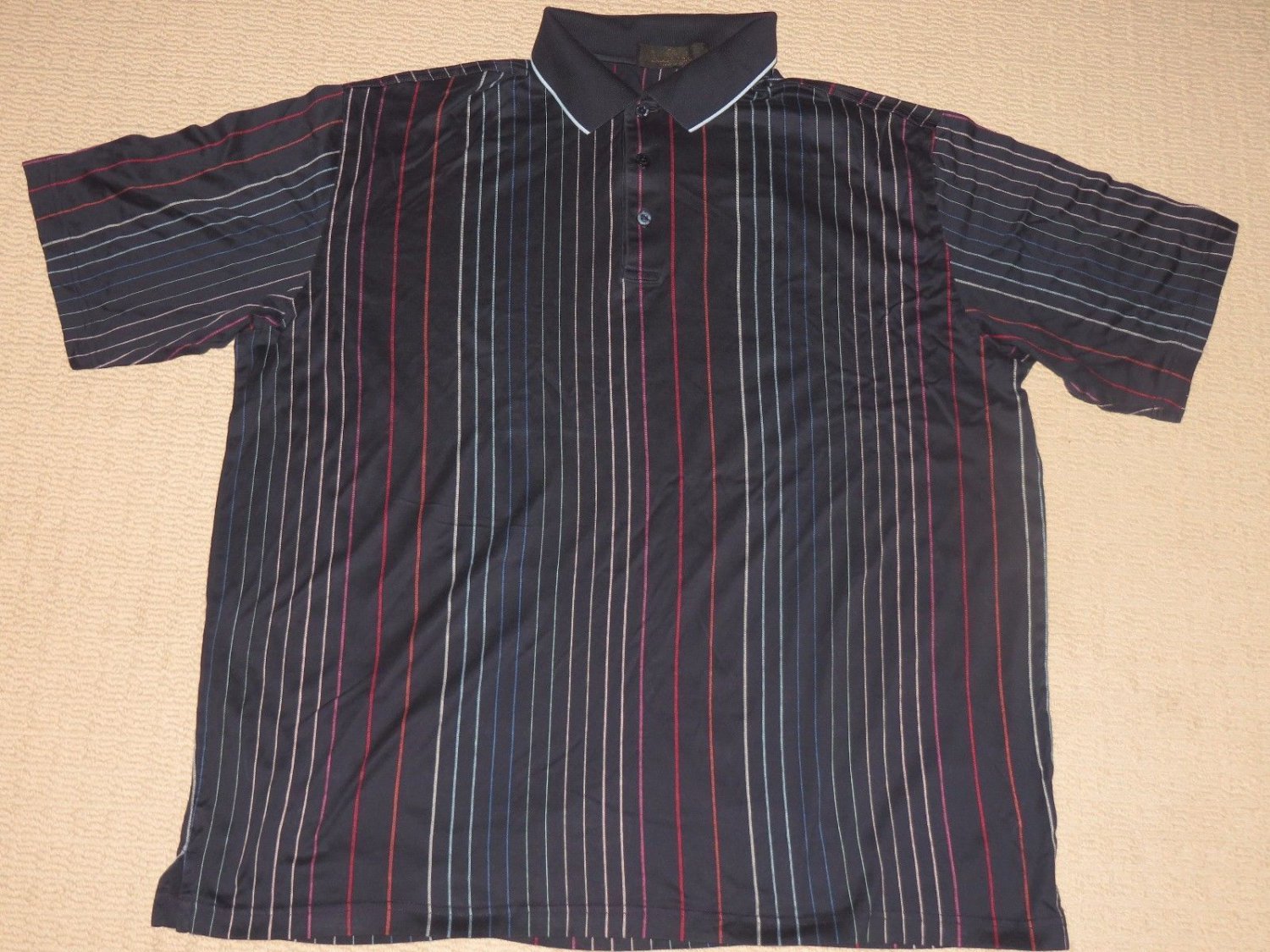 Mens Bugatchi Uomo Short Sleeve SS Golf Casual Polo Shirt XL Multi-Color Striped