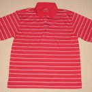 Mens PGA Tour Short Sleeve SS Golf Polo Shirt L Large Red Striped Polyester EUC