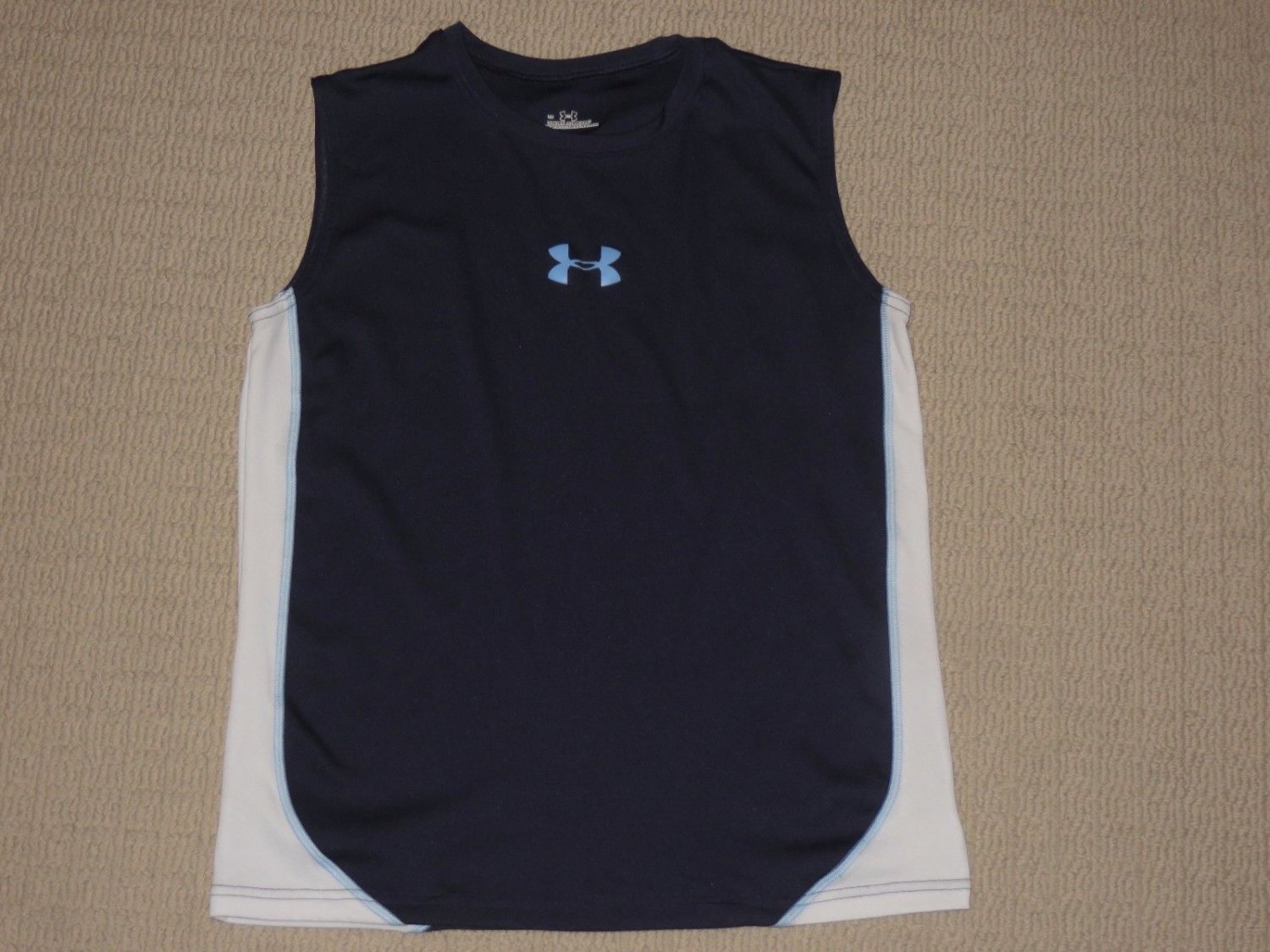 Mens Under Armour Compression Base Layer Sleeveless Tank Top LG Large Blue White