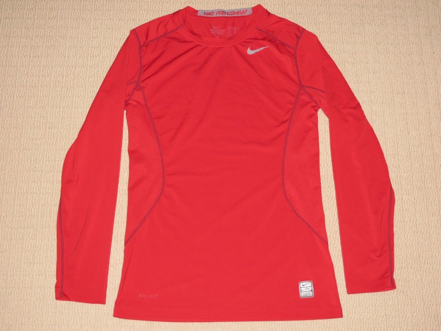 Mens Nike Pro Combat Fitted Dri-Fit Compression Long Sleeve SS Shirt S Small Red