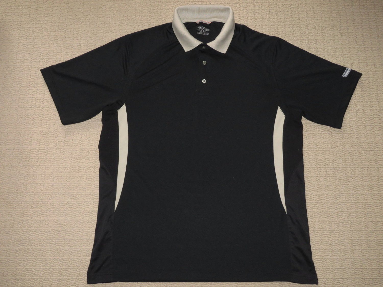 Mens PGA Tour Tech Zone Short Sleeve SS Golf Polo Shirt XL XLarge Black EUC