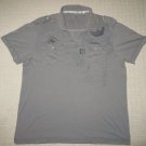 Mens GUESS Slim Fit Short Sleeve Casual Polo Shirt V Neck XL Gray Graphic Print