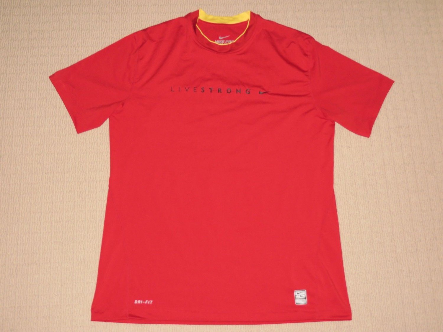 Mens Nike Pro Combat Dri-Fit Fitted Livestrong Short Sleeve SS Shirt XLarge Red
