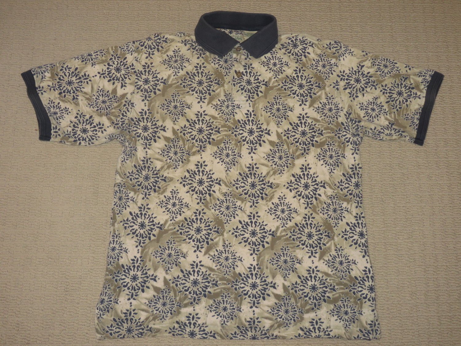 Mens St. John's Bay Short Sleeve SS Casual Polo Shirt Large Floral 100% Cotton