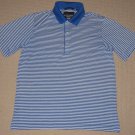 Mens Shark Greg Norman Play Dry Short Sleeve Golf Polo Shirt Small Striped Blue