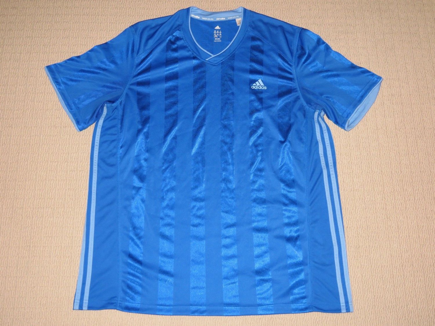 Mens Adidas Climalite "Keep You Dry" 3 Stripes Short Sleeve Shirt 2XL XXL Blue
