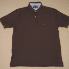 Mens Tommy Hilfiger Short Sleeve SS Casual Polo Shirt Large Brown Solid Cotton