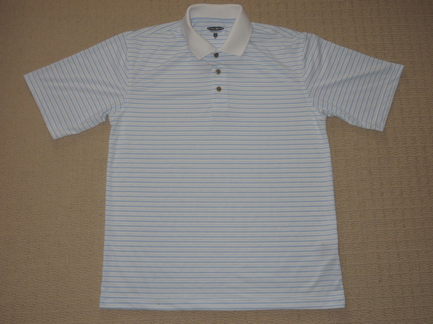Mens Pebble Beach Performance Short Sleeve SS Golf Polo Shirt Medium Striped