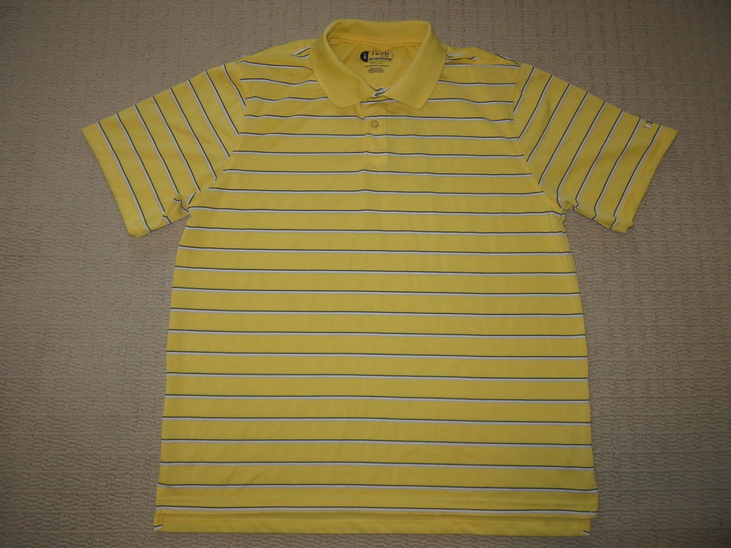 Mens IZOD XFG X-Treme Function Golf Polo Shirt Cool-Fx Large Yellow Striped EUC