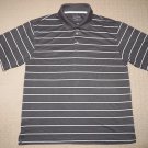 Mens PGA Tour Short Sleeve Golf Polo Shirt L Large Gray Striped Polyester EUC