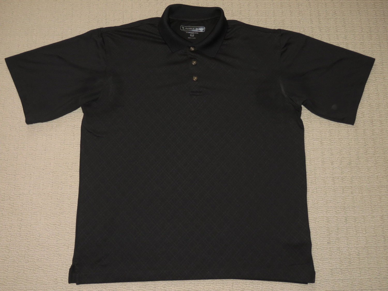 Mens Pebble Beach Performance Short Sleeve SS Golf Polo Shirt Large Black Solid