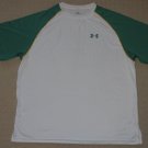 Mens Under Armour Short Sleeve SS Shirt LG Large White / Green Athletic Running