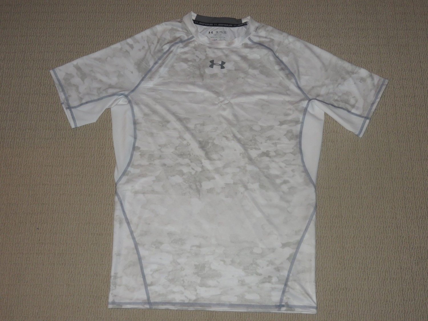 Mens Under Armour Compression Base Layer Short Sleeve Shirt XXL 2XL White Gray