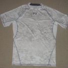 Mens Under Armour Compression Base Layer Short Sleeve Shirt XXL 2XL White Gray