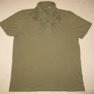 Mens GUESS Short Sleeve SS Casual Polo Shirt XL Green With Cross Graphic Print