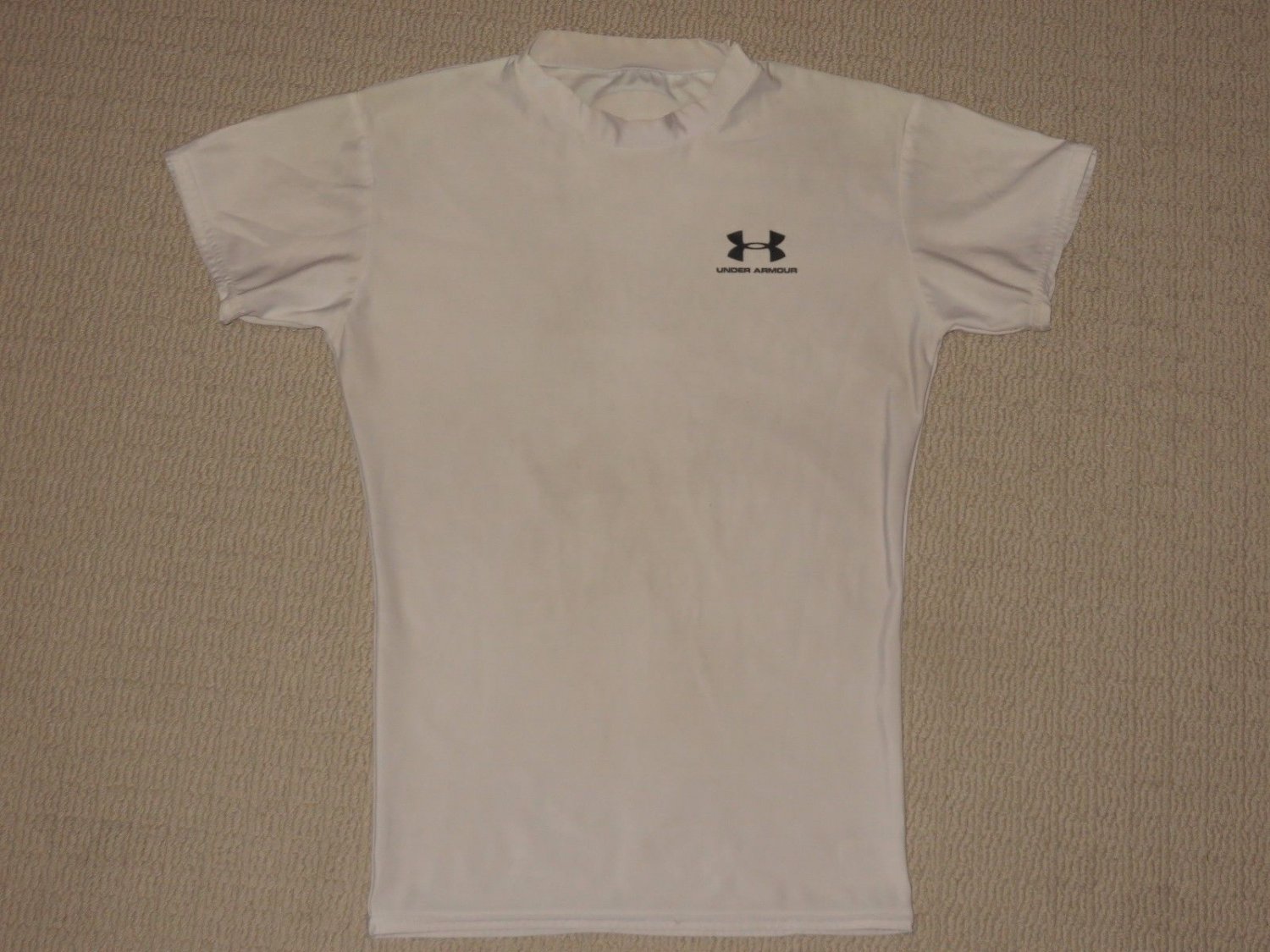 Mens Under Armour UA Compression Base Layer Short Sleeve Shirt MD Medium White