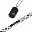Stainless Steel Black-plated 8.75in Dad Bracelet & 24in Dad Necklace Set