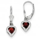 Sterling Silver Rhodium 6mm Heart Garnet Leverback Earrings