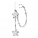 Sterling Silver Rhodium Plated Dangle D/C Heart Earlobe Cuff Earrings
